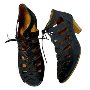 Paul Green Black Cutout Lace-up Heeled Sandals Sz 7